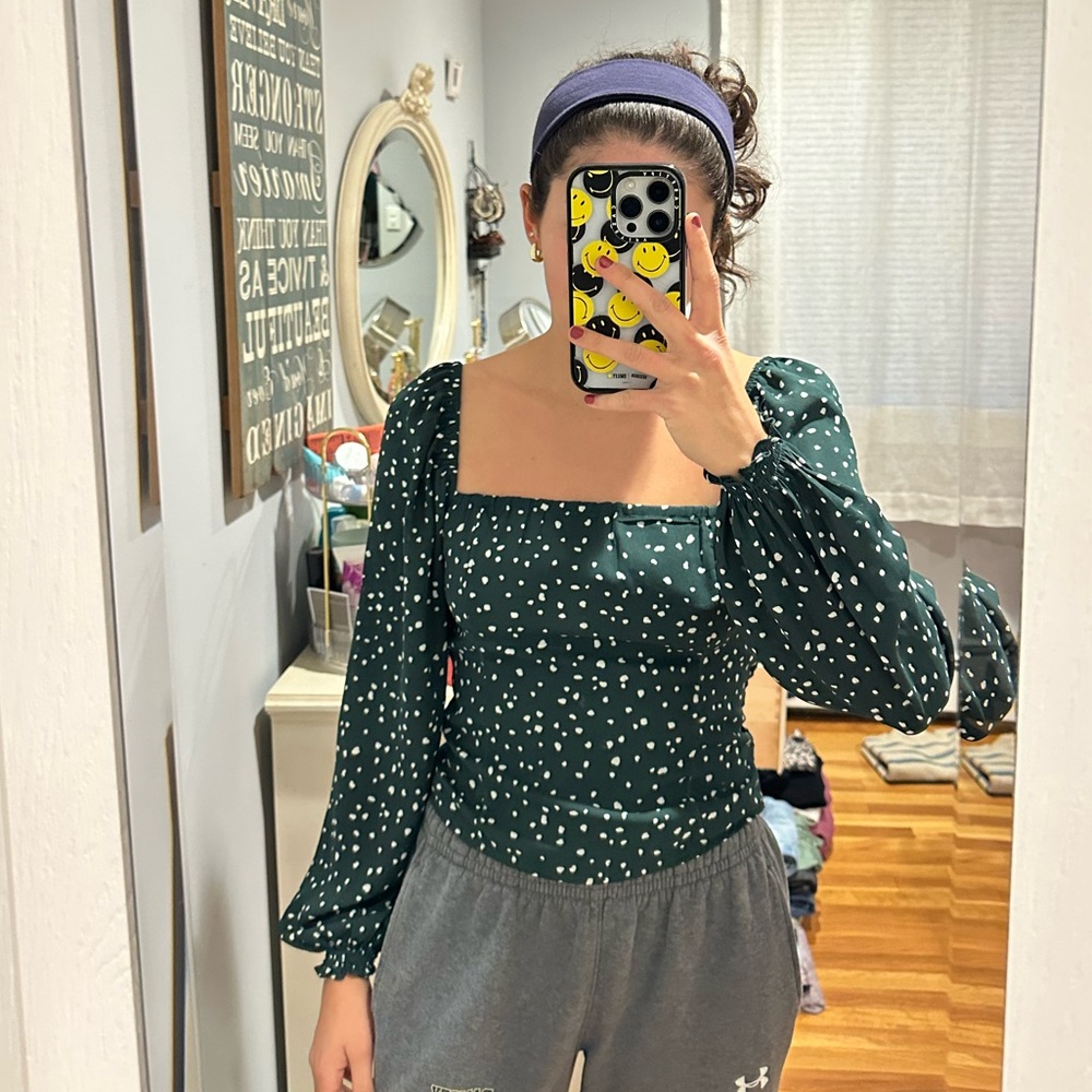 Abercrombie & Fitch Dark Green Polka Dot Blouse